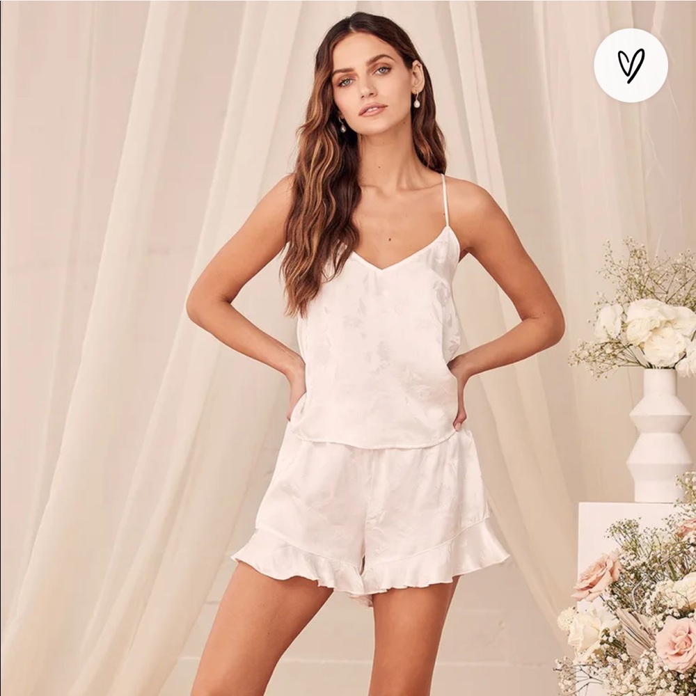 Ivory Satin Floral Pajama Set